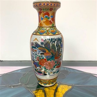 Vintage Chinese Porcelain Famille Rose Vase with Gold Highlights