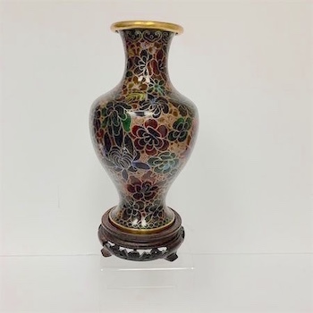 Asian Enamel Brass Floral Vase