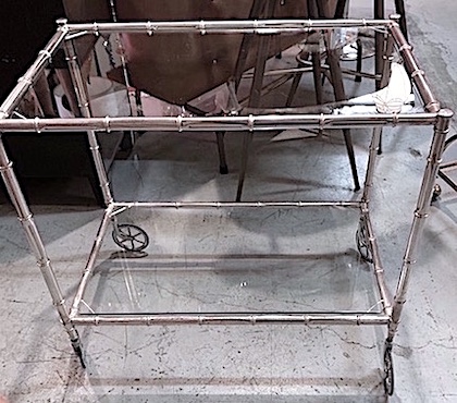 Vintage Faux Bamboo Silver Bar Cart