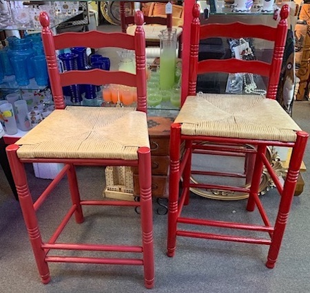 Red Stools with Rush Seats