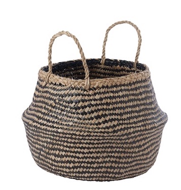 Natural & Black Dye Seagrass, Side Handles Basket 