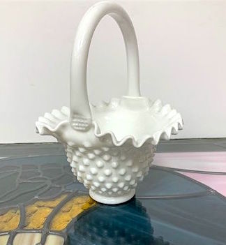 Milk Glass Hobnail Brides Basket