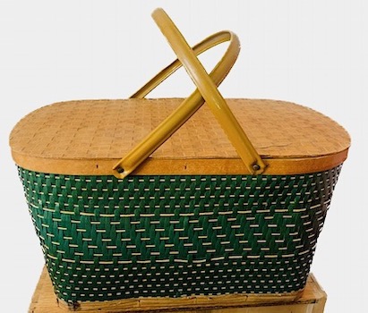 Vintage Hawkeye by Burlington Picnic Basket Green 