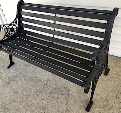 Vintage Wood Park Bench with Ornate Cast Iron Sides