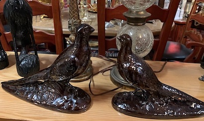 Vintage 1972 Black Glazed Ceramic Bird Figurines