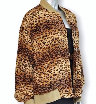 Vintage Cache Leopard Print Silk Bomber Jacket Size Small