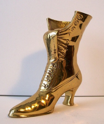 Vintage Brass Victorian Ladies Lace Up Boot Figurine