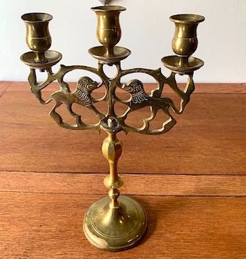 Table 3-Arm Sabbath Brass Candelabra Lion of Juddah