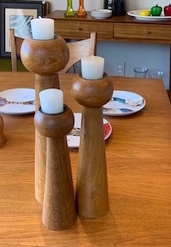 Mid Century Finnish Wood Balls Candlesticks