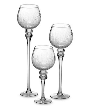 Set of 3 Crackle Glass Candle Hurricanes Wine Glass Style