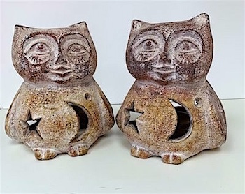 Vintage Pottery Outdoor Owl Candle Holder