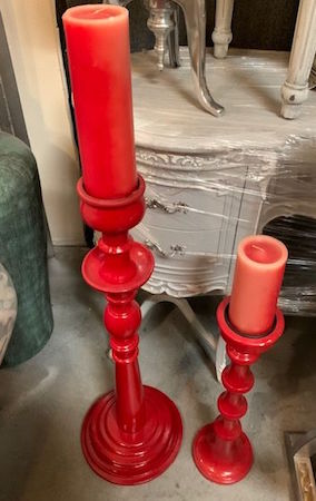 Red Wooden Candle Holders