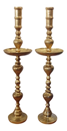 Brass Altar Candles Holders, Pair Floor Pillar Candlesticks