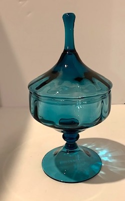 Mid Century Empoli Circus Tent Covered Teal Candy Dish 