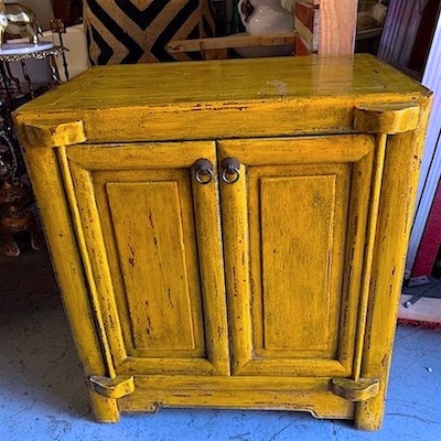 Yellow Distressed Rustic Asian Small Cabinet Side Chest