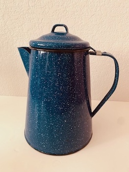 Vintage French Blue Enamel Spatterware Coffee Pot