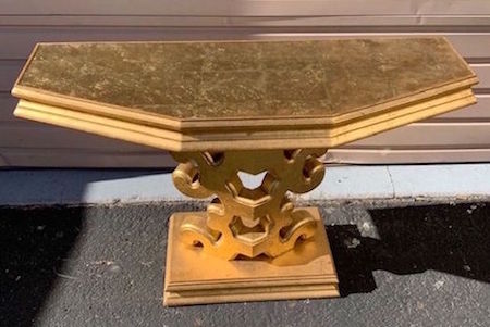 Hollywood Regency Gold Leaf Console Entry Table & Octagonal Mirror Set