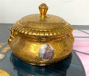 Gold Hand Decorated Covered Round Box