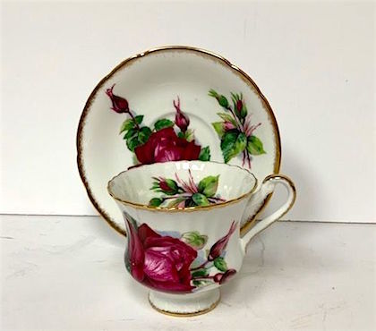 Vintage Fine China Red Rose Cup & Saucers