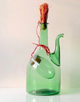 Vintage Hand Blown Glass Decanter Italian Ice Chamber Chianti Bottle