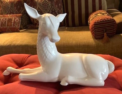 White Porcelain Large Seated Deer