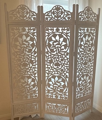 Wooden Ornate White Washed Screen