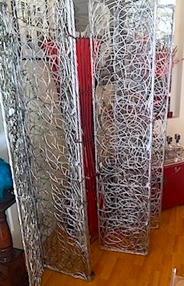 Silver Rattan Divider Floor Screen 6 Panels