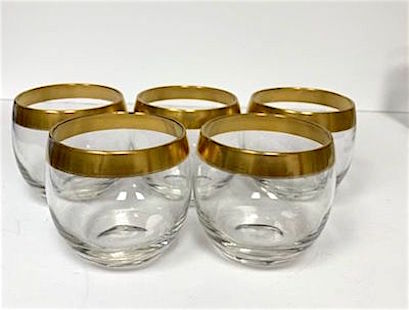 Set of 5 24k Gold Band Roly-poly Glasses