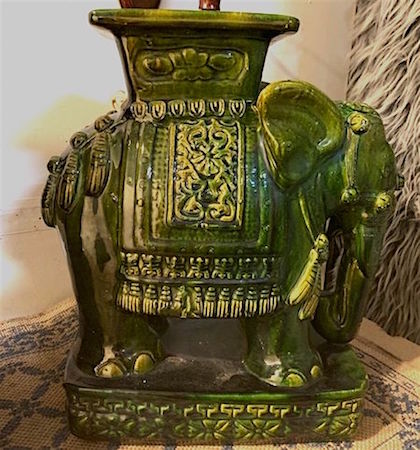 Large Emerald Green Ceramic Elephant Garden Stool Side Table