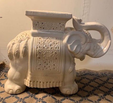 Large Forest Cream Elephant Garden Stool Side Table