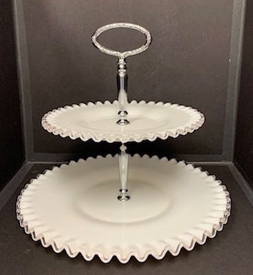 Silver Round Embossed Metal Cake Stand