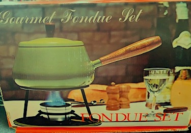 Vintage 1970s Avocado Green Aluminum Fondue Set 