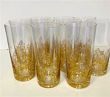 Mid Century Gold Grass Glasses  Set of 10