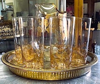 Mid Century Gold Grass Glasses  Set of 10