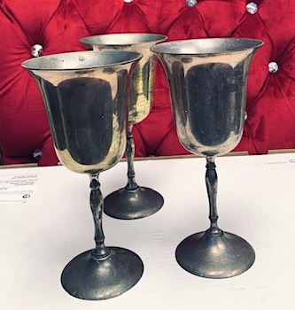 Distressed Vintage Pair of Silver Plated Wine Goblets