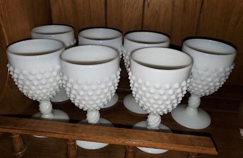 Milk Glass Hobnail Goblets & Wine Glasses