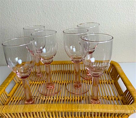 Vintage Light Pink Hand Blown Artisanal Wine Goblets