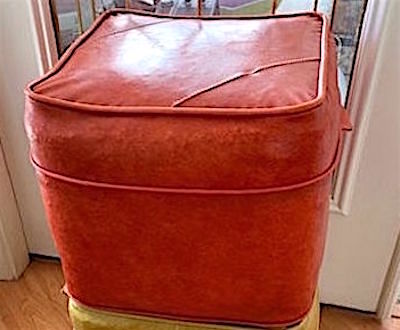 1960s Naughyde Vinyl Footstool Red Orange Hassock