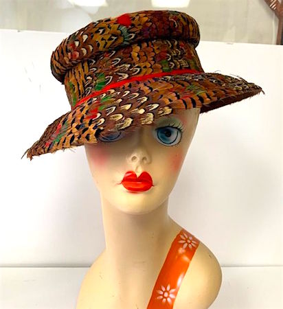 Vintage Red Pheasant Feathers Hat