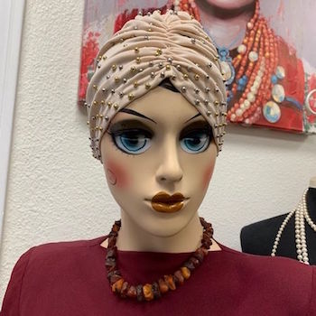 Cream Beaded Turban