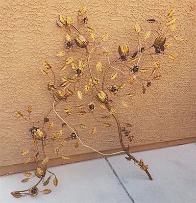 Hollywood Regency Oversized Metal Gilt Electrified Wall Art Rose Buds & Leaves