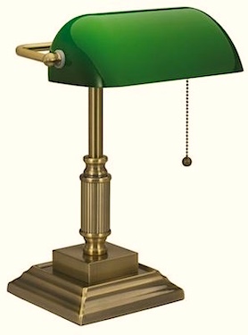 Banker's Lamp Brass with Emerald Green Glass Shade with Pull String