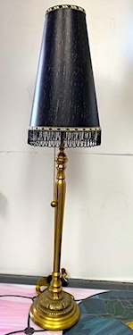 Black Fringed Shade and Brass Candlestick Lamp