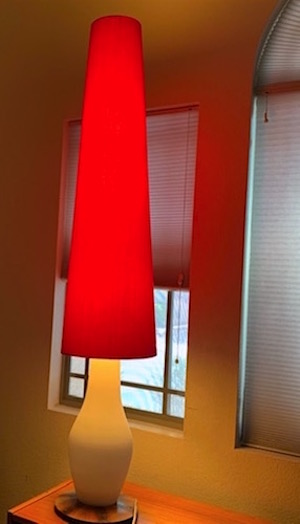 MCM 1960s German Glass with Large Red Cone Shade Table Lamp