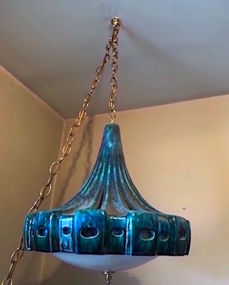 Ceramic blue Saucer Swag Lamp