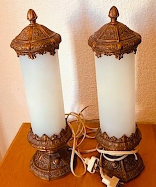 Vintage 1940s  Art Deco Style Boudoir Cylinder Lamps