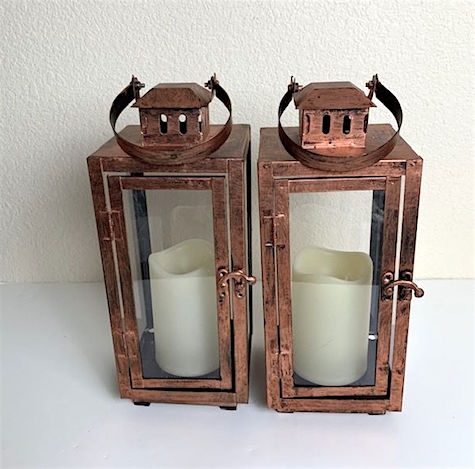 Tin Copper Lanterns with Candle Faux Pillar Battery Operated