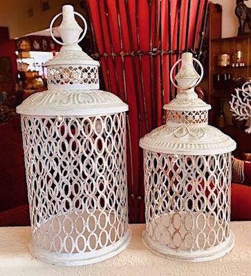 White & Gold Distressed Lanterns