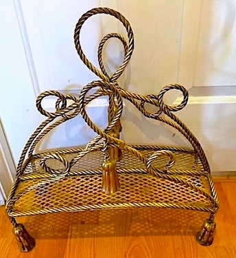 Hollywood Regency Gilt Rope and Tassels Magazine Rack