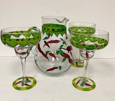 Hand painted Chilis Margarita Pitcher Set